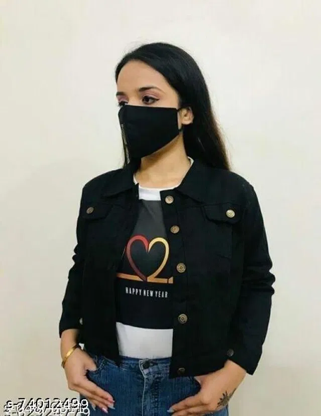 Full Sleeves Solid Jacket for Women & Girls (Black, XL)