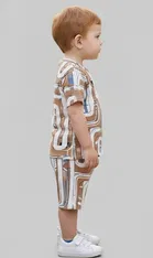 Cotton Blend Geometric Clothing Set for Boys, Brown 