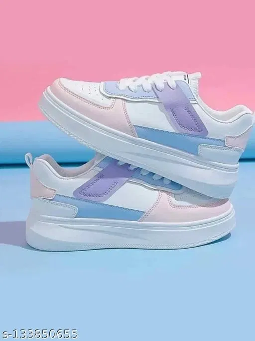 Solid Sneakers for Women (Pink, IND-7)
