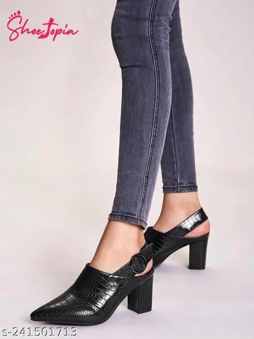 Shoetopia Black Synthetic Pumps Pointed Toe Mules (IND-3)