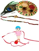 Metal 4 Pcs Rakhi with Roli Chawal Plate 