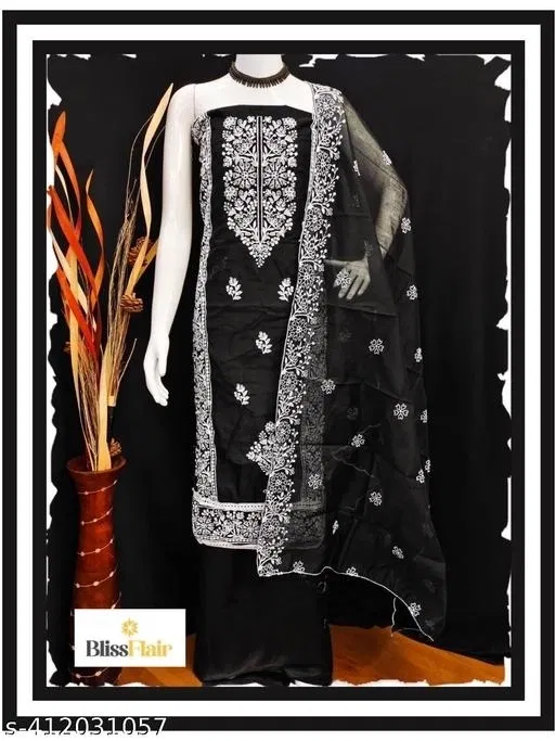 Modal Embroidered Pakistani Suit for Women (Black, Un Stitched)
