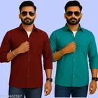 Cotton Blend Solid Shirt for Men, Multicolor, Pack of 2 