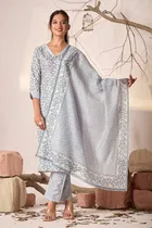 Cotton Printed Kurta with Pant & Dupatta for Women 