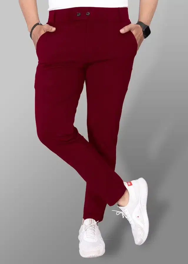 Lycra Blend Trouser for Men (Maroon, 30)