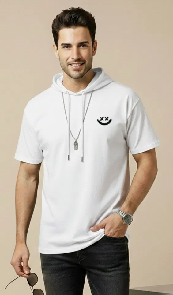 Polyester Printed T-shirt for Men, White (M)