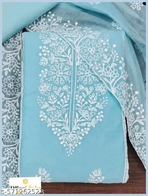 Embroidered Patiala Suit for Women (Blue, 7.05 meter (4XL)