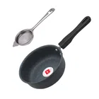 Non Stick Metal Saucepan with Tea Strainer (Set of 2, Grey & Silver)