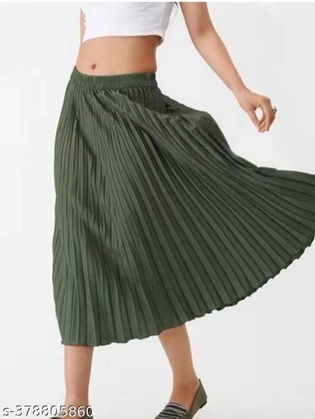 Crepe Skirts for Women (Green, 30)