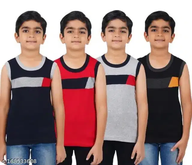 Cotton Vest for Boys (Multicolor, 8-9 Years) (Pack of 4)