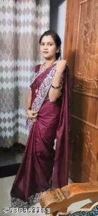 Georgette Solid Saree for Women, Wine 
