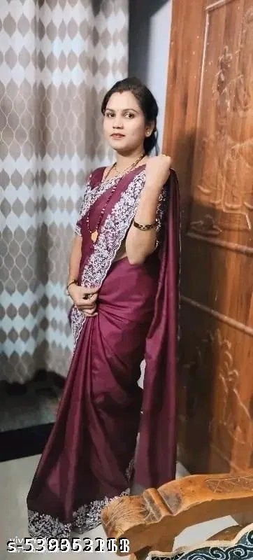 Georgette Solid Saree for Women, Wine (6.3 m)