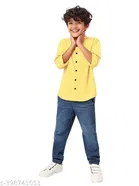 Solid Cotton Blend Mandarin Collar Long Sleeve Shirt for Boys 