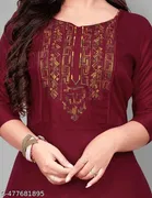 Solid Embroidered Rayon Kurti for Women 