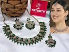 Mehandi Finish Classy Golden Crystals Partywear Necklace Set for Women 