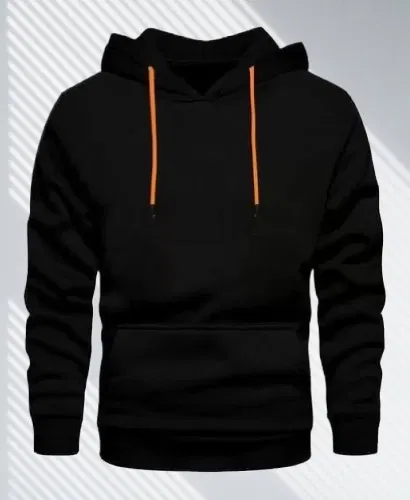 Fleece Printed Hoodie for Men (Black, L)