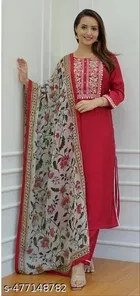 Rayon A-line Kurta Set with Embroidery for Women 