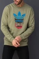 Fleece Printed Sweatshirt for Men, Sea Green (M)