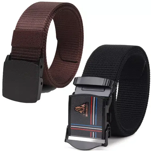 Casual Nylon Belts for Men (Brown & Black, Pack of 2)