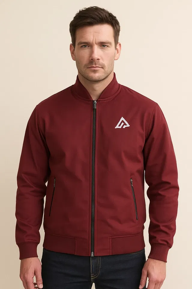Rexine Printed Jacket for Men, Wine (M)