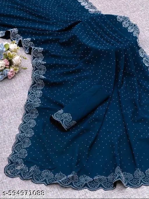 Georgette Printed Saree For Women, Pastel Blue