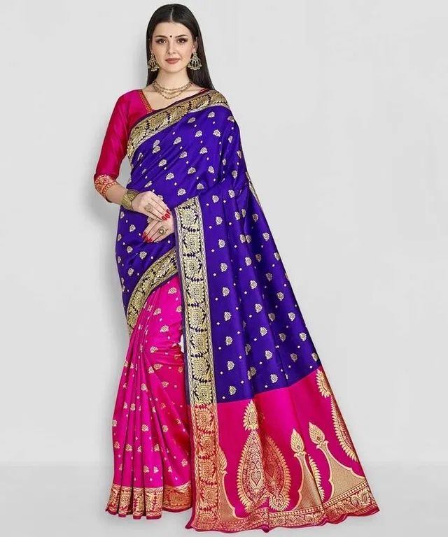 Banarasi Silk Jacquard Print Saree for Women (Pink)