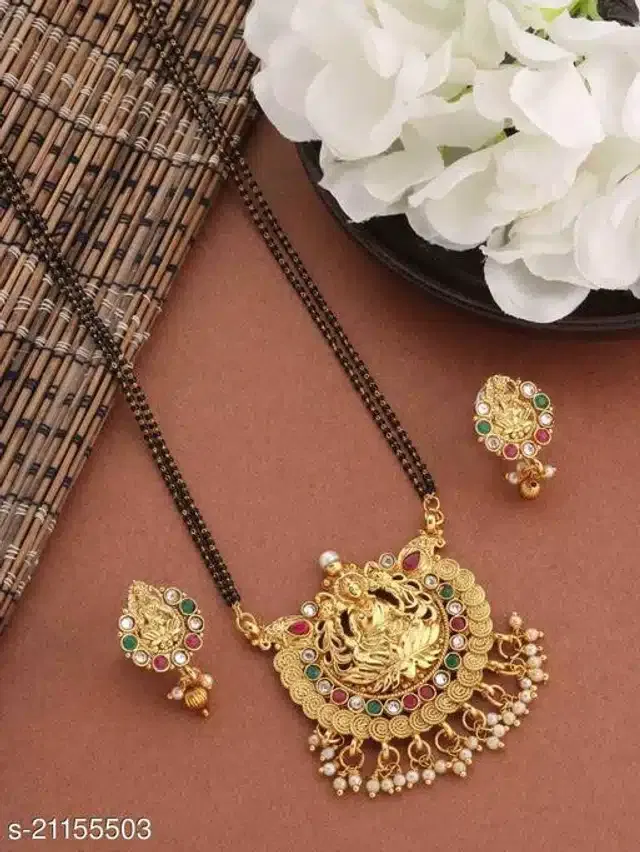 Mangalutra with Earrings for Women (Gold, Set of 1)