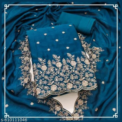 Embroidered Patiala Suit for Women (Blue, 6.85 meter (3XL)) (Blue, 7.05 meter (4XL)
