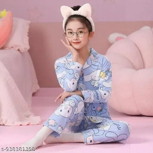 Night Suit for Girls (Aqua Blue, 4-5 Years)
