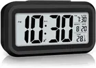 Digital Alarm Table Clock with Automatic Sensor, Date & Temperature, Plastic, Black