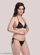 Satin Solid Babydoll for Women, Black 