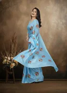 Art Silk Printed Saree for Women, Sky Blue 
