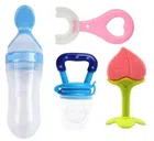 Silicone Food Feeder, Soother with Toothbrush & Teether for Kids (Multicolor, Set of 4)