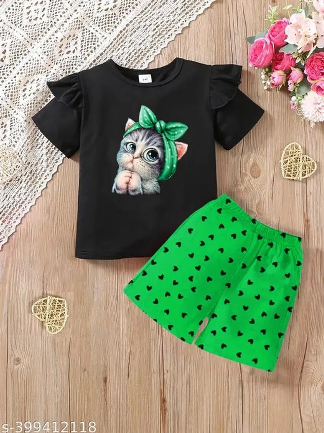 Cotton Blend Clothing Set for Girls (Multicolor, 3-4 Years)