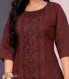 Solid Embroidered Cotton Blend Kurti for Women 