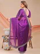 Organza Embellished Saree for Women, Purple 