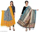 Printed Khadi Cotton Dupatta with Tassels for Women, Pack of 2 