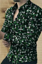 Lycra Geometric Print Shirt for Men, Green 