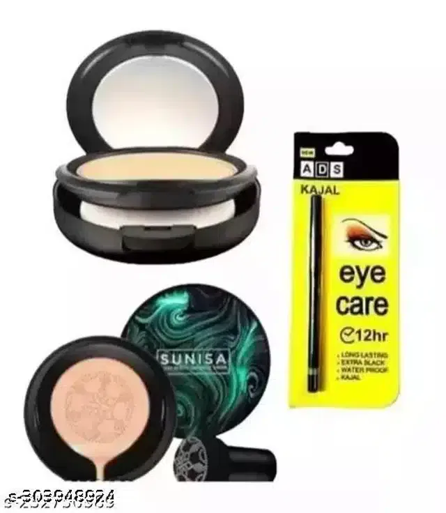 Sunisa Liquid Foundation with Compact & ADS Kajal (Beige, Set of 3)