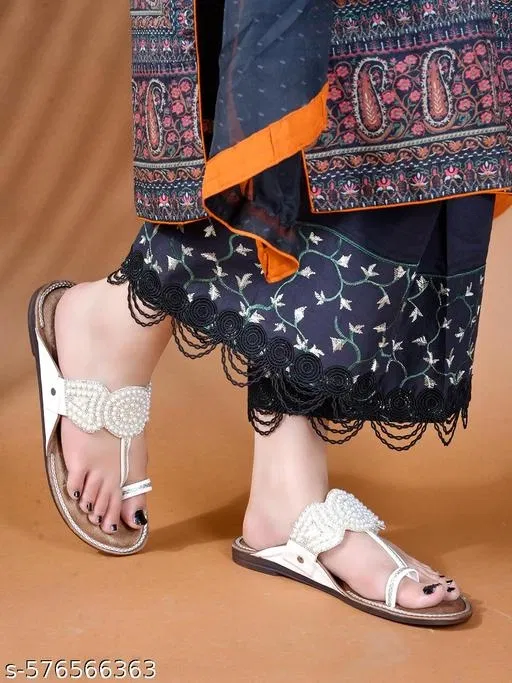 Shoetopia White Embellished Flat Sandals (IND-3)