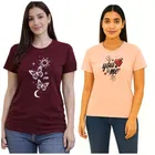 Cotton Blend T-shirt for Women, Peach & Maroon, Pack of 2 