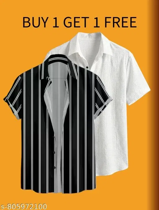 Casual Shirts for Men, Pack of 2 (Black, M)