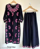 Georgette Embroidered Kurta & Paint Set For Womens, Black 