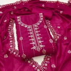 Vichitra Silk Embroidered Unstitched Suit Fabric, Pink