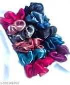 Chine Fabric Scrunchies for Women, Pack of 12 
