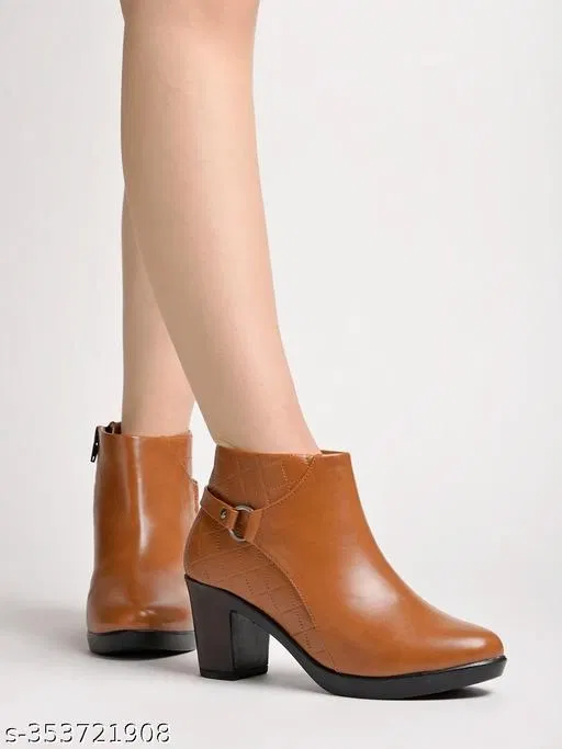 Shoetopia Solid Synthetic Block Heel Heeled Boots Brown (IND-5)