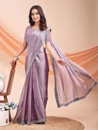 Organza Embellished Saree for Women, Purple (6.3 m)