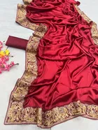 Chinnon Embroidered Saree For Women, Red