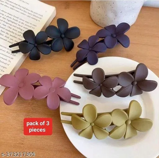 Plastic Hair Clips for Women (Multicolor, Pack of 3)