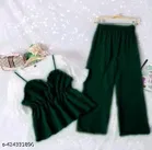 Polyester Solid Clothing Set for Girls, Bottle Green 